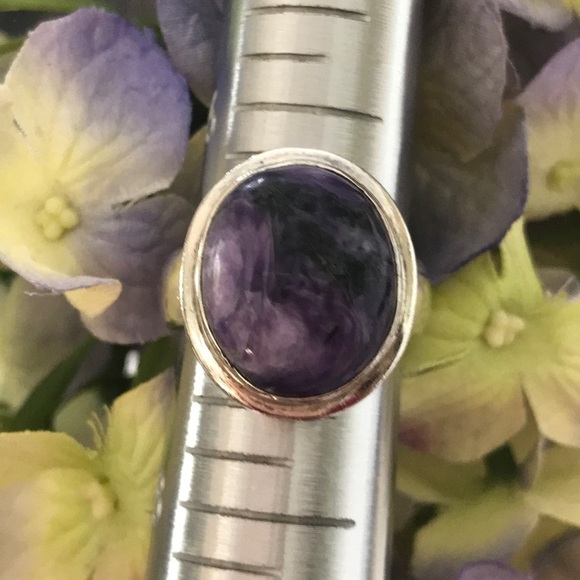 Vintage 925 Sterling Silver Charoite Ring - Picture 1 of 7